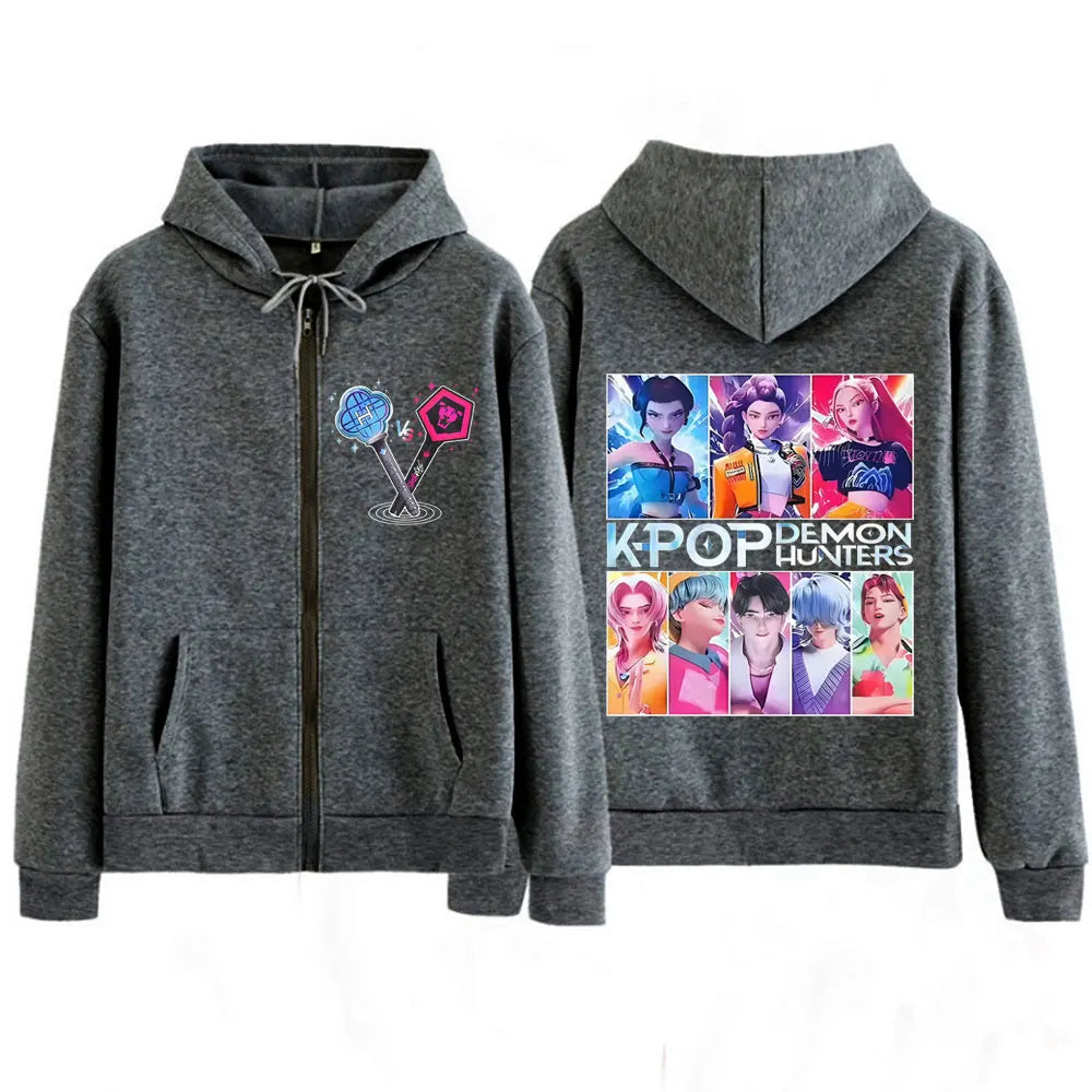 Kpop Demon Hunters Saja Boys Anime Graphic Zipper Hoodies Unisex Fashion Sweatshirt Long-sleeved Aesthetic Fan Gifts Jacket Coat
