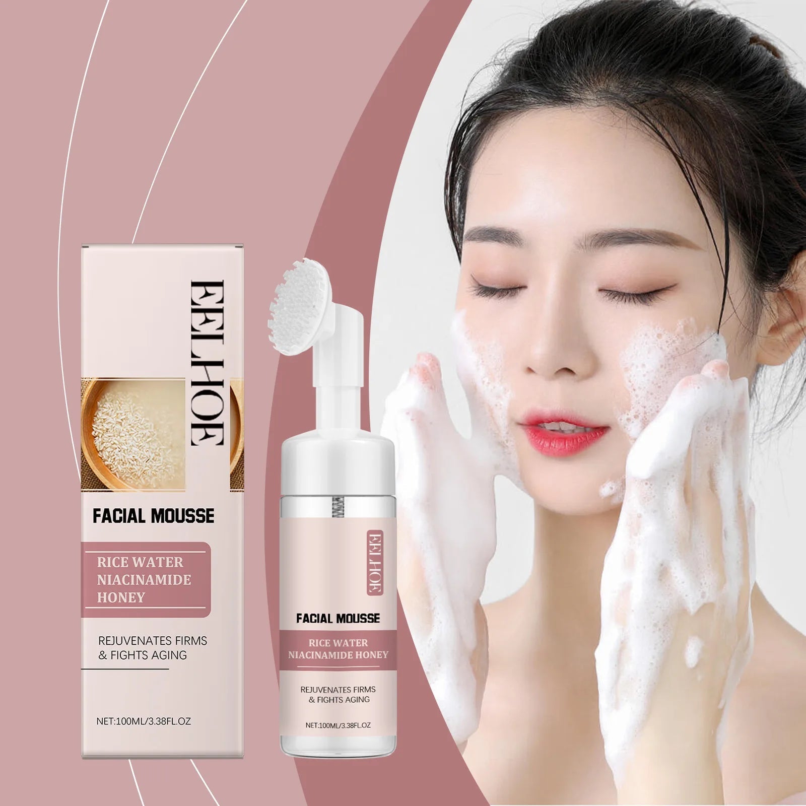 Rice Facial Cleanser Exfoliating Remove Dirt Anti Acne Oil Control Deep Cleansing Pores Shrinking Brightening Cleansing Mousse Halalzen