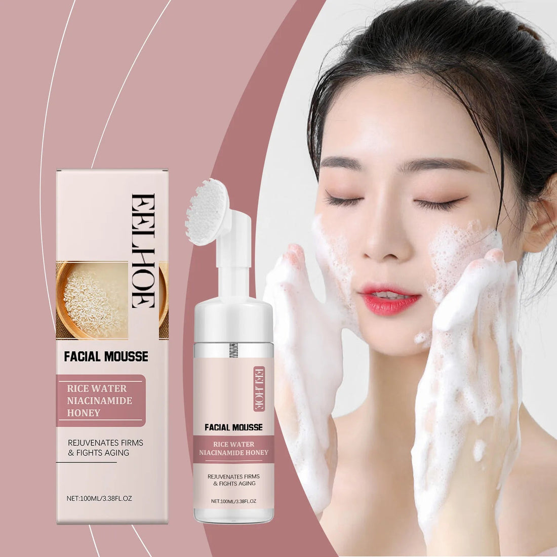 Rice Facial Cleanser Exfoliating Remove Dirt Anti Acne Oil Control Deep Cleansing Pores Shrinking Brightening Cleansing Mousse Halalzen