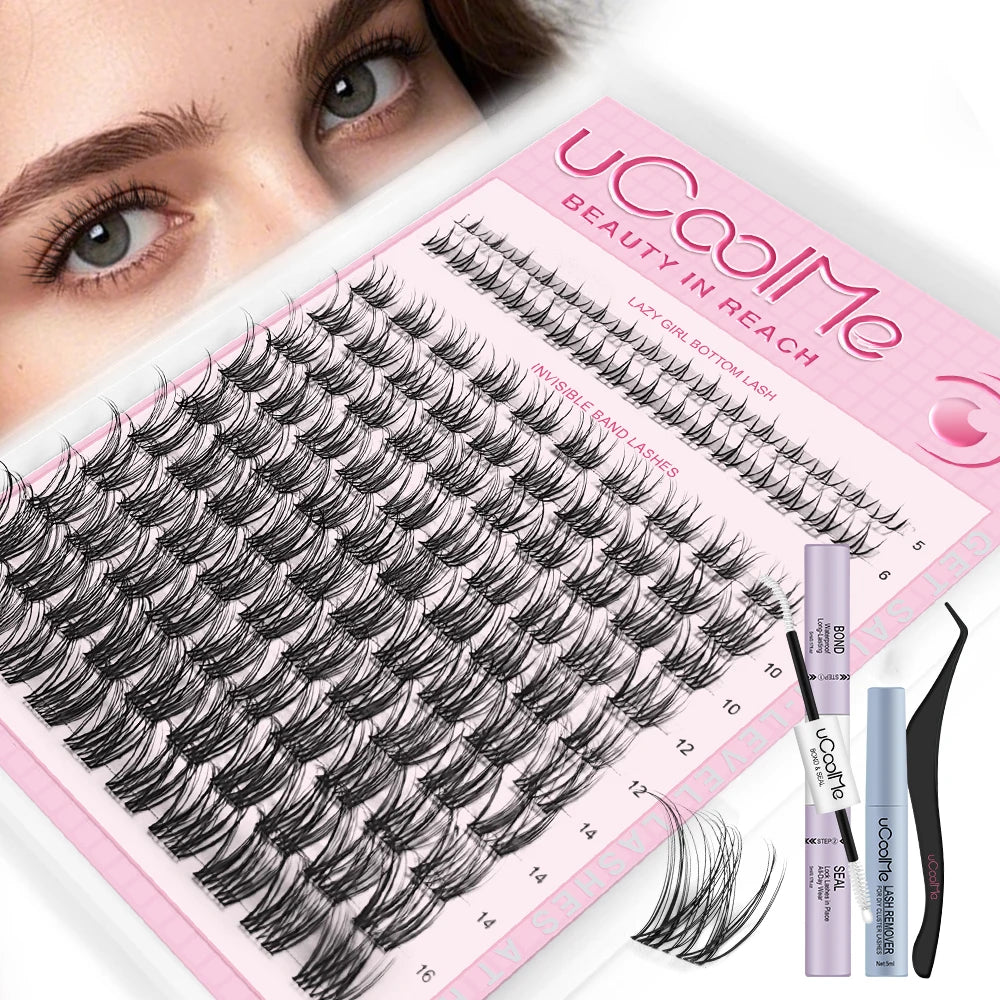 uCoolMe Lashes Venus Super Natural Clusters Kit with Bond and Seal Remover Long-lasting Waterproof Beginner Friendly Makeup Tool