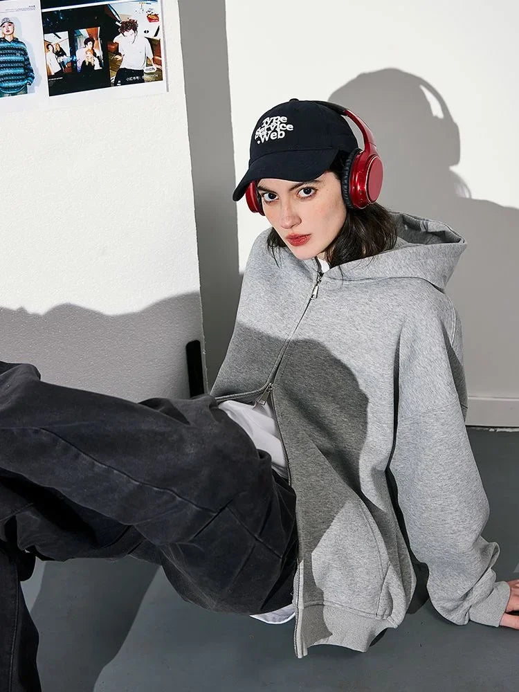 Dammode Varm Huva Jacka Höst Vinter Grå Långärmad Ficka Dubbel Dragkedja Jacka Pendlar Vardaglig Damjacka