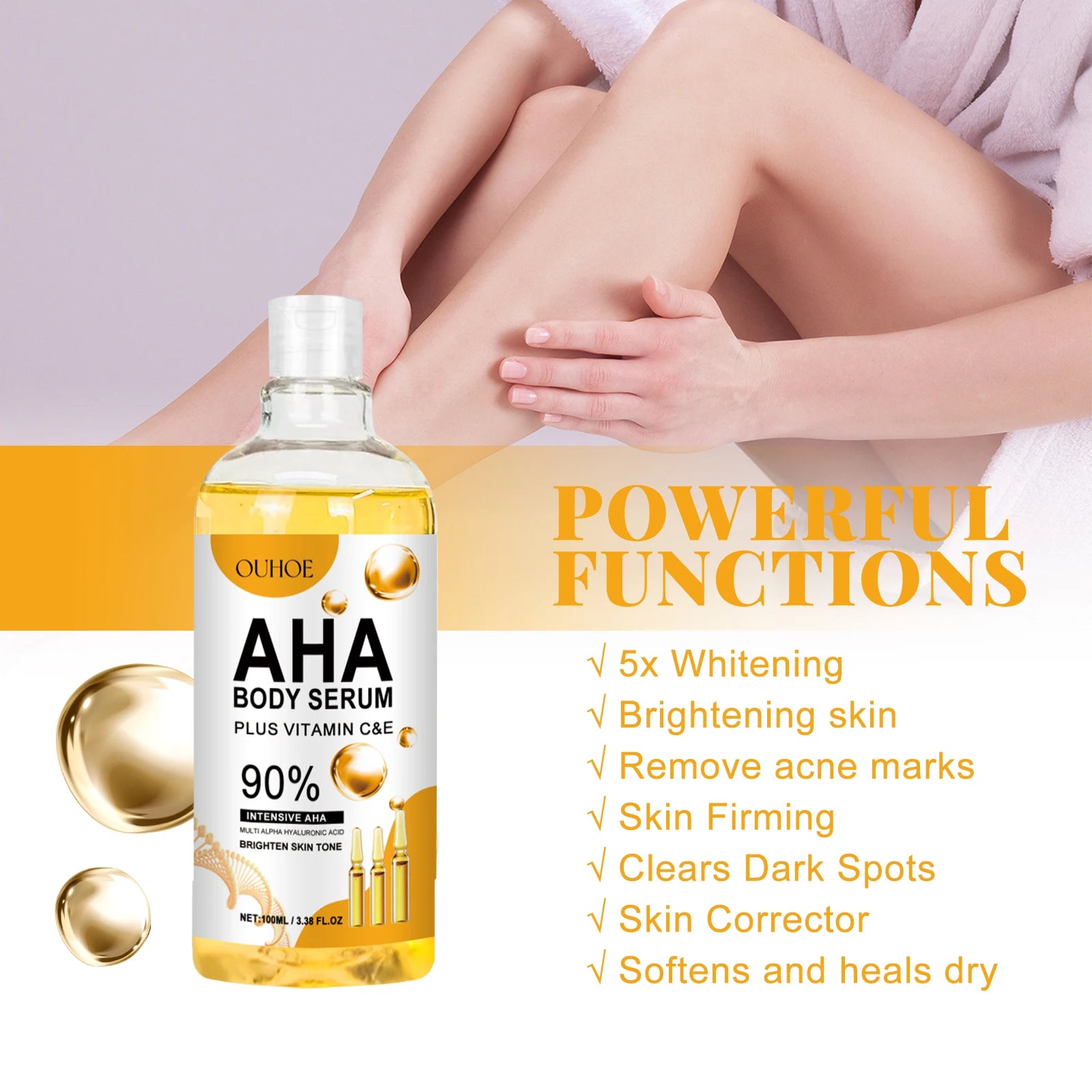 AHA Body Serum Moisturizing Brightening Spots Eraser Corrector Shrink Pore Repair Lighten Body Face Skin Hydrating Face Serum