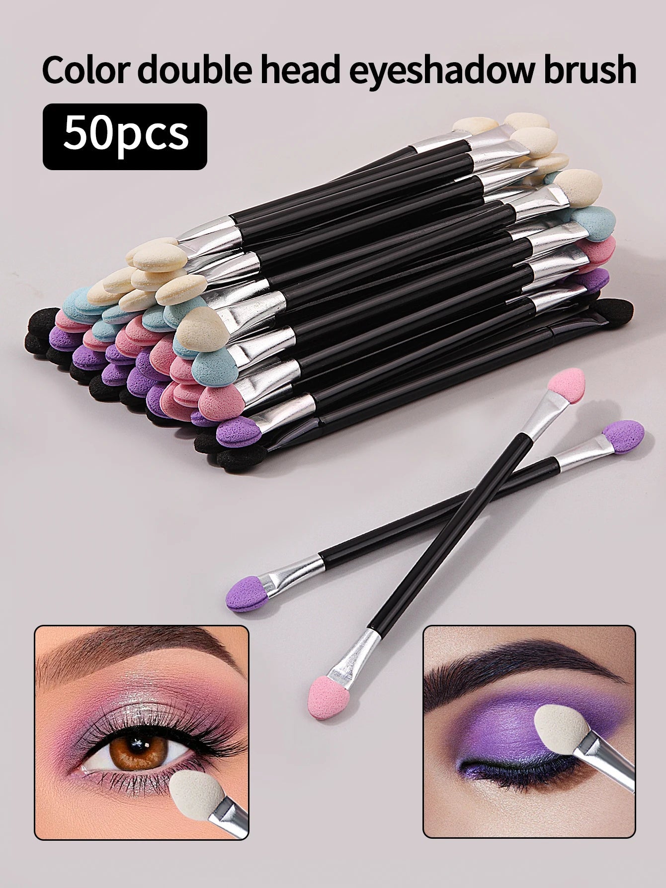50PCS Double-Ended Eyeshadow Brushes Fashion Useful Long Handle Sponge Stick Applicators Lip Eye Brow Brush Beauty Makeup Tool Halalzen