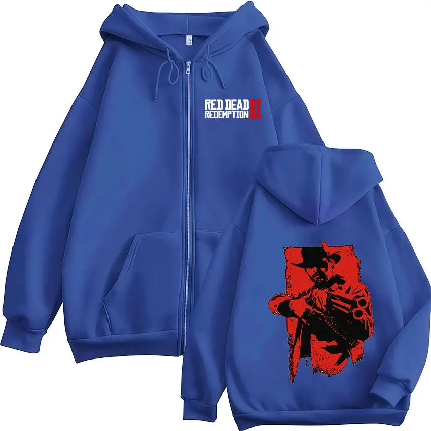 Classic Red Dead Redemption 2 Zipper Hoodie Men's Vintage Gothic Pullover Zip Up Sweatshirt Man Long Sleeve Fashion Jacket Hoody