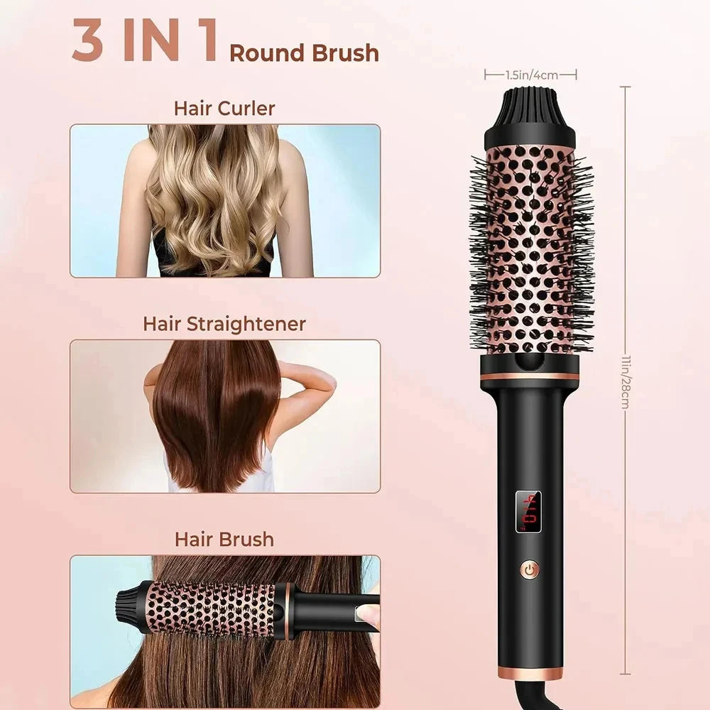 3 In 1 Ionic Hair Curler Straightener Professional Curling Iron Heated Hair Styling Brush Anti-Scald Thermal Brush Curl Wand Halalzen