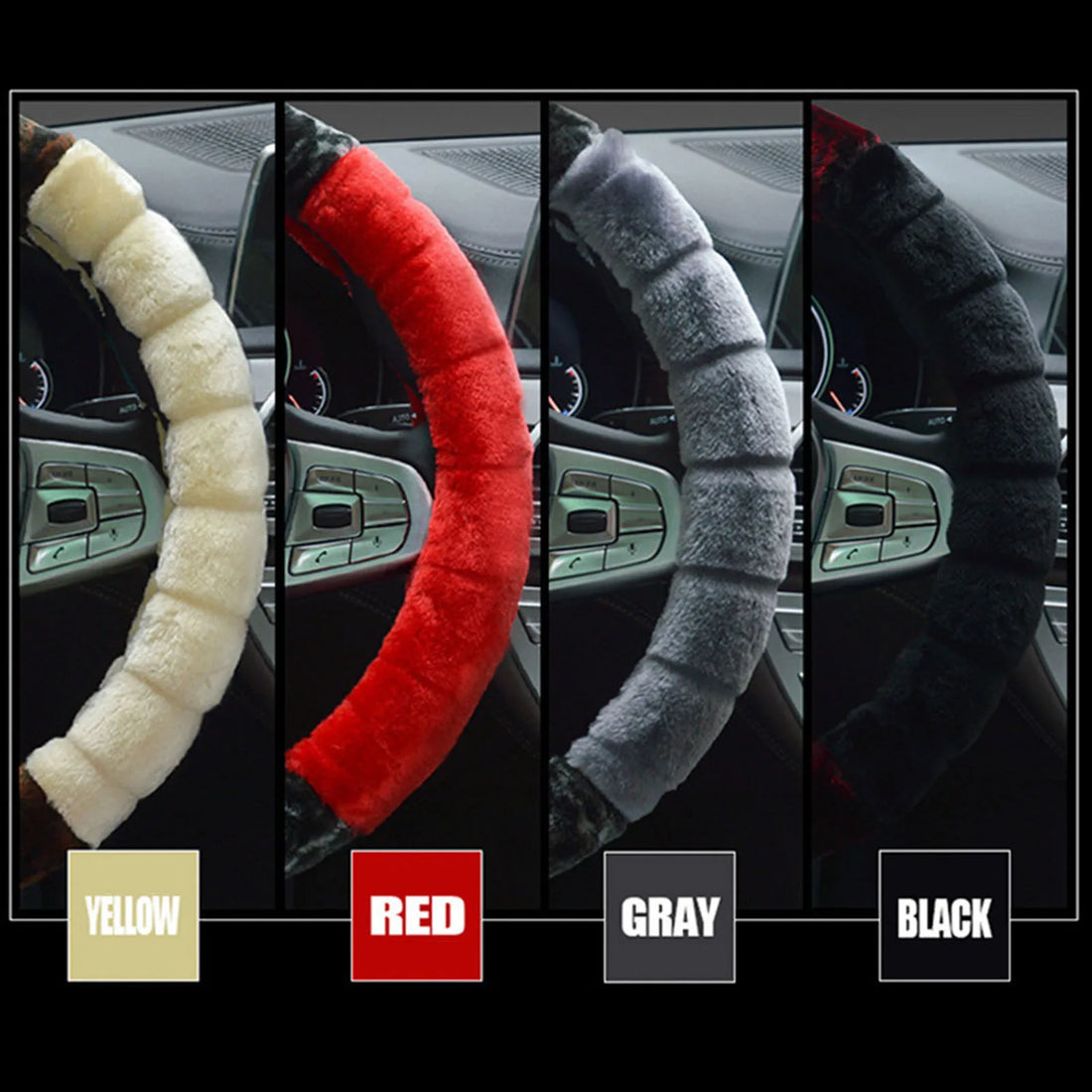 Winter Plush Steering Wheel Cover Easy to Install and Anti-slip Fluffy Wheel Protector Suitable for Car Truck Van SUV MIAO-US