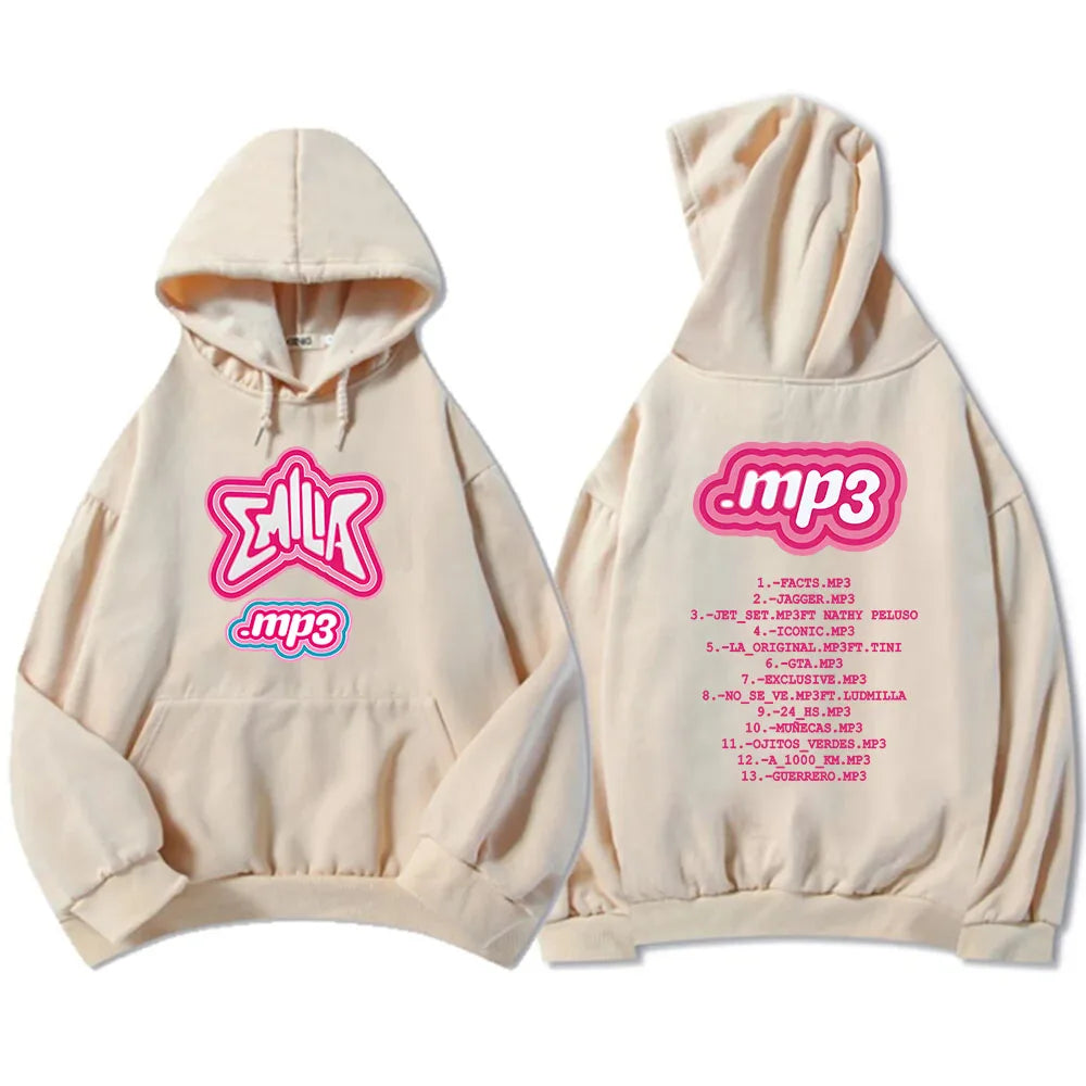 Men Clothes MP3 Emilia Mernes Hoodies Graphic Printing Sweatshirts Winter Casual Long Sleeve Sudaderas Pink Unisex Soft Hoodie