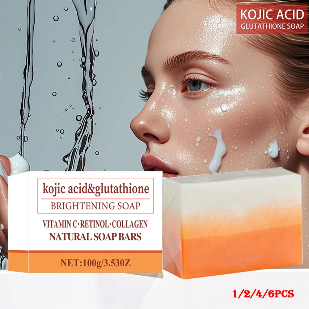 1/2/4/6Pcs 100gKojic Acid  Whitening Soap, Glutathione Skin Lightening, Anti-aging & Moisturizing Handmade Soap for Face & Body