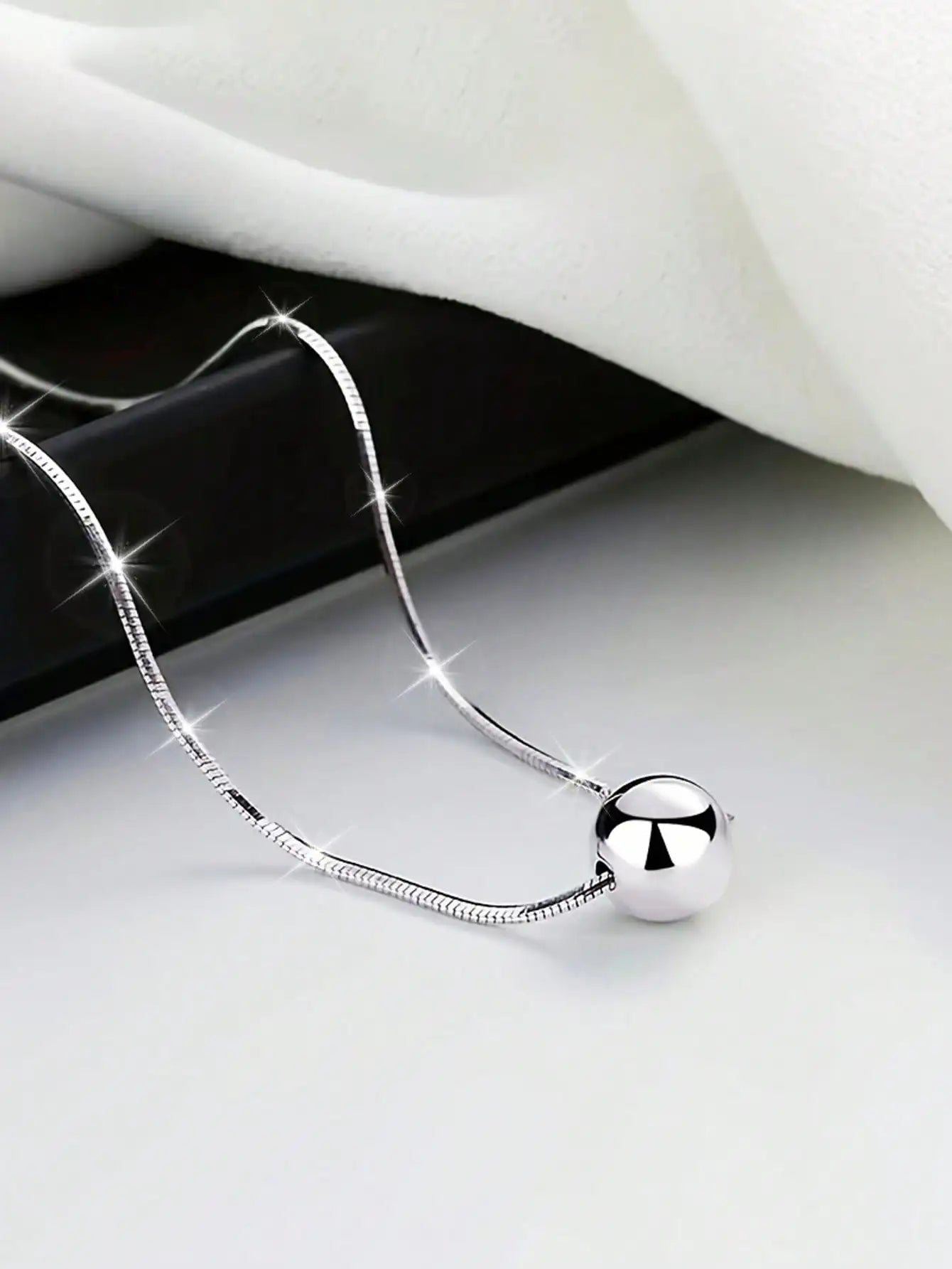 Elegant S925 Sterling Silver Vintage Bohemian Style Necklace - Simple Spherical Pendant and Snake Chain, Perfect Anniversary Gif