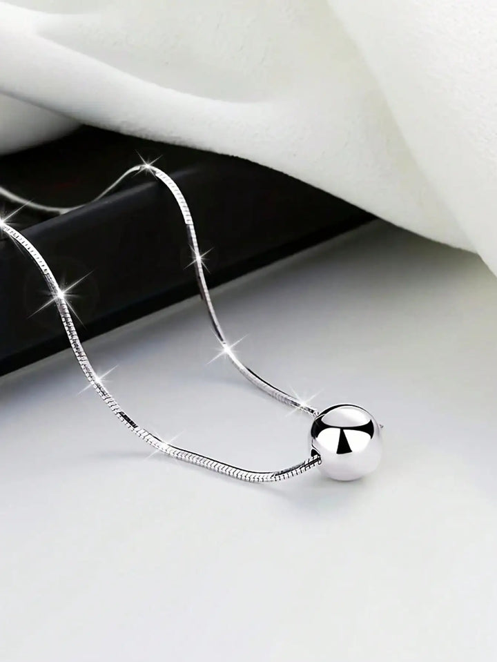 Elegant S925 Silver Boho Necklace – Vintage Sphere Pendant & Snake Chain Gift