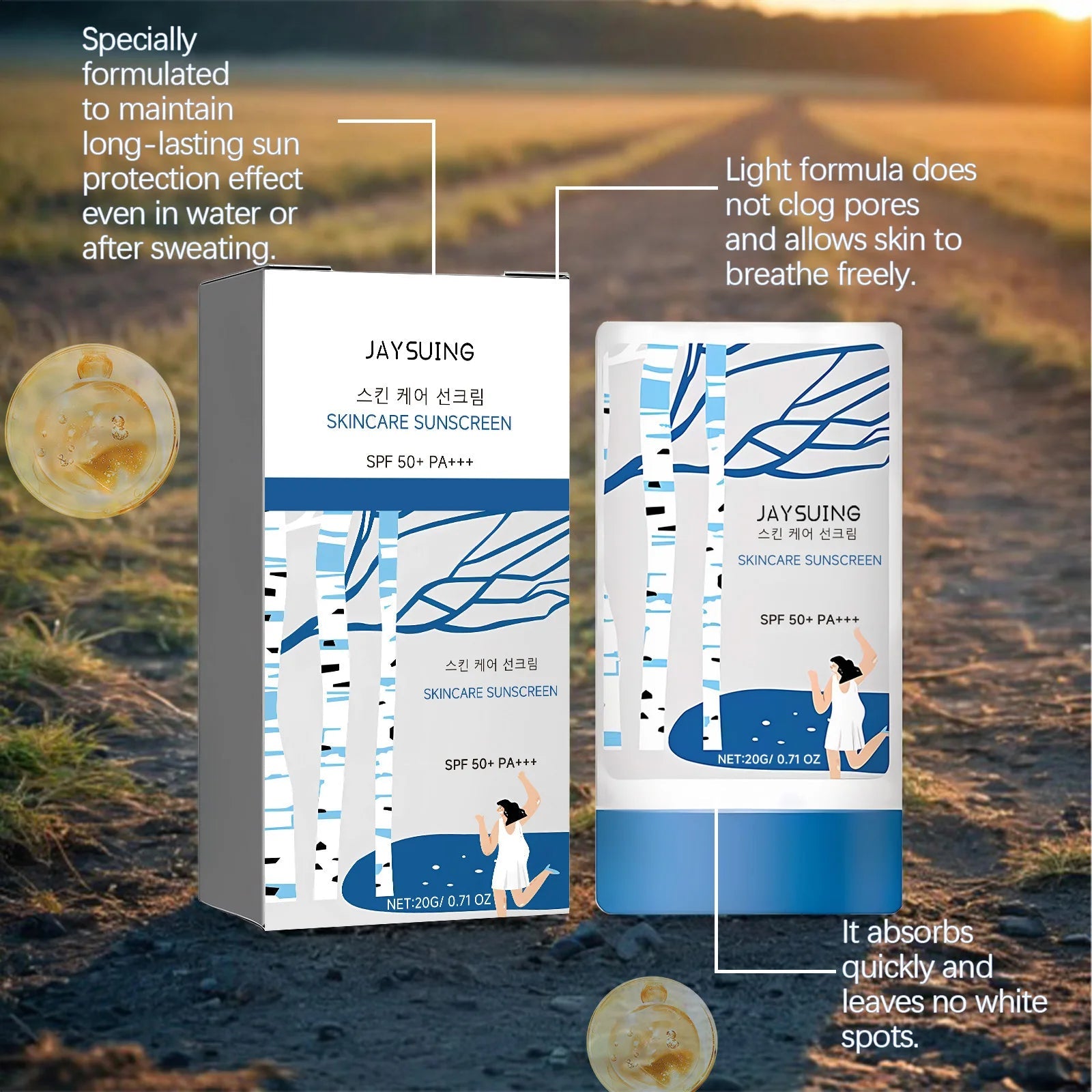 Jaysuing Skincare Sunscreen SPF 50+ Uv Protective Deep Moisturizing Anti Oxidant Non Greasy Waterproof Sunblock Stick Beauty Halalzen