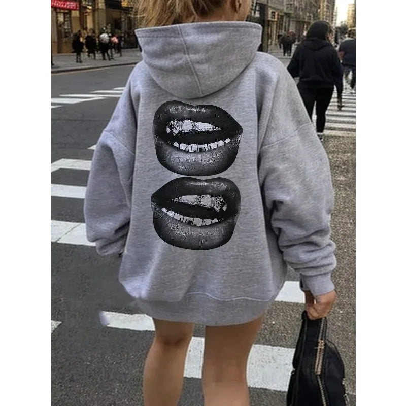 Women clothing hoodies Sexy lips print new in hoodies & sweatshirts cheap clothes out door women clothes pullover street style
