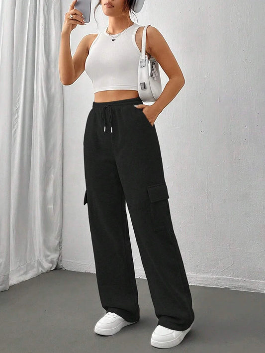 Women Running Cargo Sweatpants Fall Straight Baggy Wide Leg Lounge Pants Casual Workout Joggers Pants with Pockets