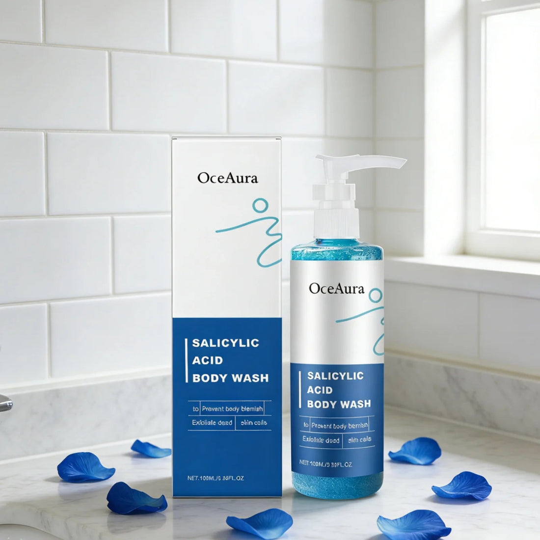 OceAura Salicylic Acid Shower Gel Professional Skin Cleaning Oil Control Smooth Body Blemish Remover Exfoliating Body Wash 100ml Halalzen