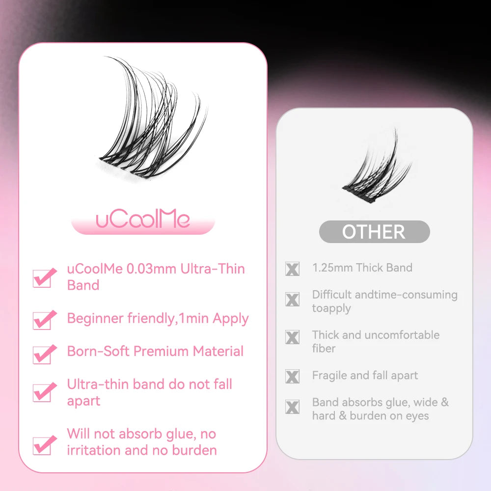 uCoolMe Lashes Venus Super Natural Clusters Kit with Bond and Seal Remover Long-lasting Waterproof Beginner Friendly Makeup Tool