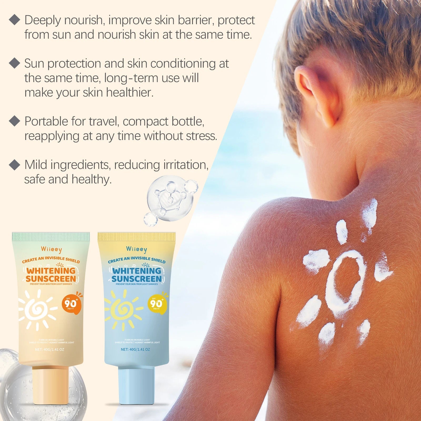 Kids Sunscreen Body Lotion Spf 50 Lightweight Non-greasy Refreshing Face Hydrating Brighten Broad Spectrum Moisturizing Sunblock Halalzen