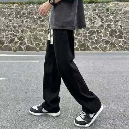 Men Fashion Korean Version Student Casual Jeans Men High Street Straight Leg Pants elastic waistband Vintage Wide Leg Trousers