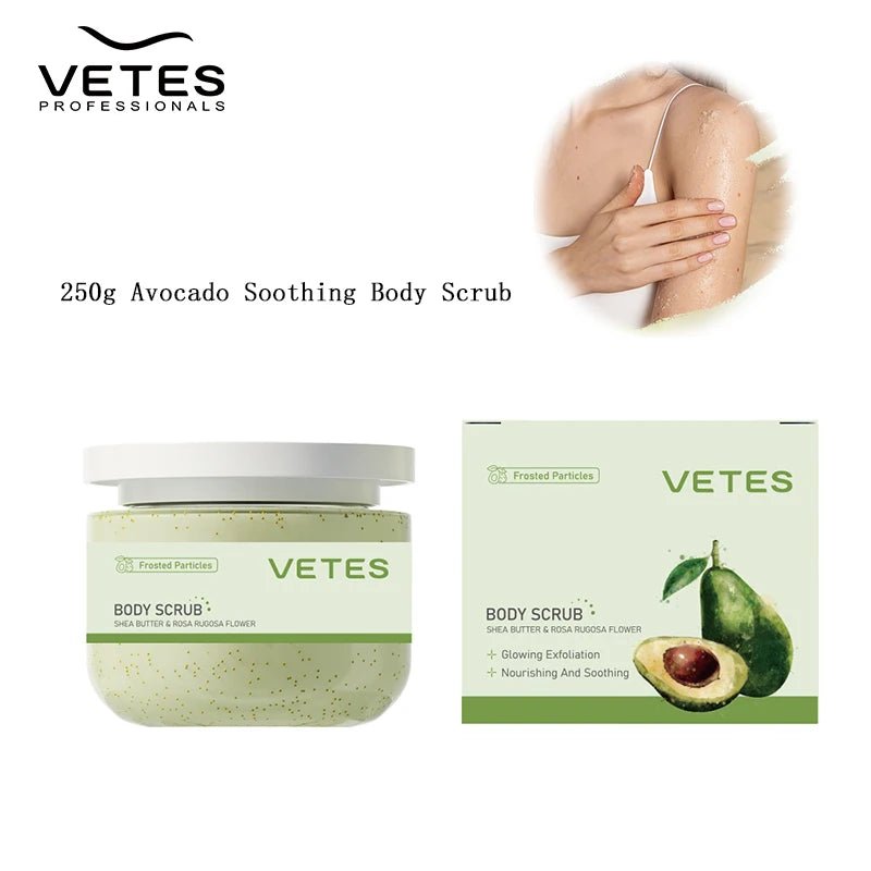 VETES 250g Body Scrub Avocado Scent Remover Dead Skin Soothing Glowing Exfoliation Scrub Wash Body Care Nourishing Luster Skin Halalzen