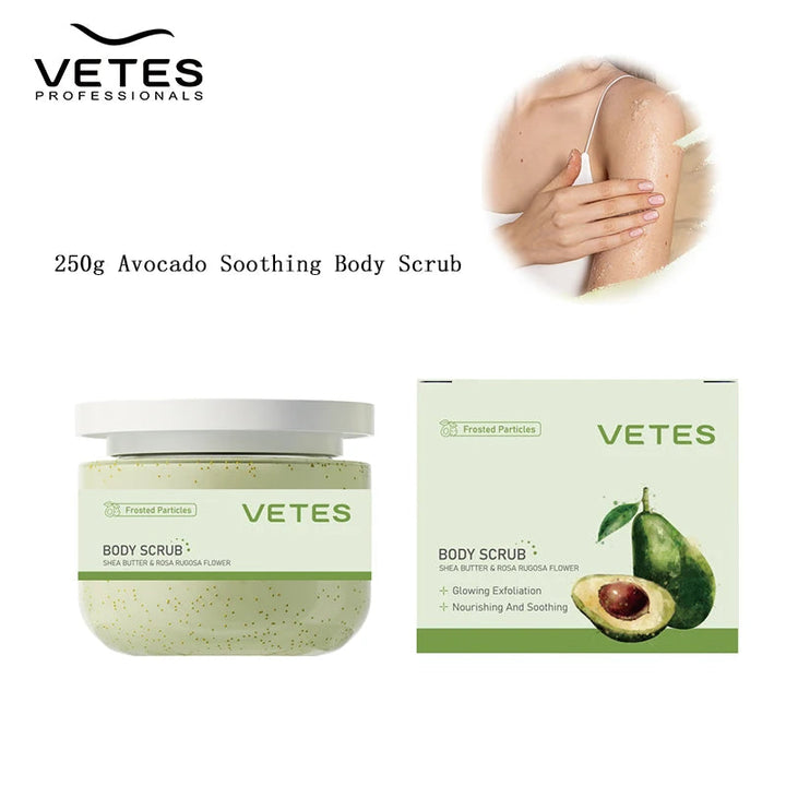 VETES 250g Body Scrub Avocado Scent Remover Dead Skin Soothing Glowing Exfoliation Scrub Wash Body Care Nourishing Luster Skin Halalzen