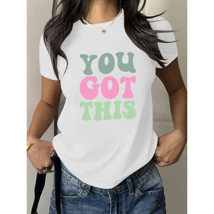 Women's Inspirational "You Got This" Color Block T-shirt Short Sleeve Loose Casual Motivational Top Positive Retro Style