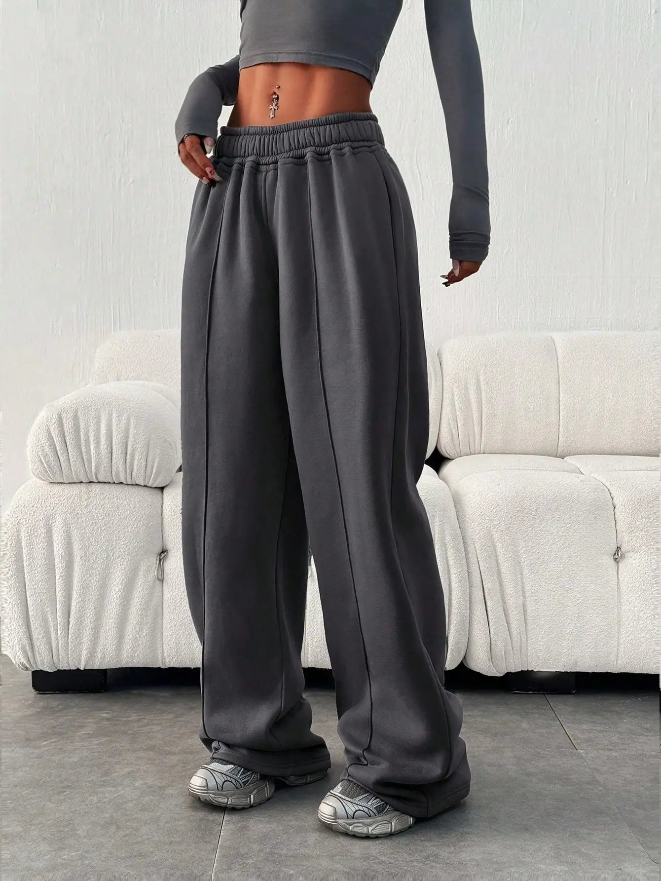 Women's Slant Pocket Wide Leg Sweatpants Elastic Waist Low Waist Loose Harajuku Sports Style Spring/Autumn Daily Street Trend
