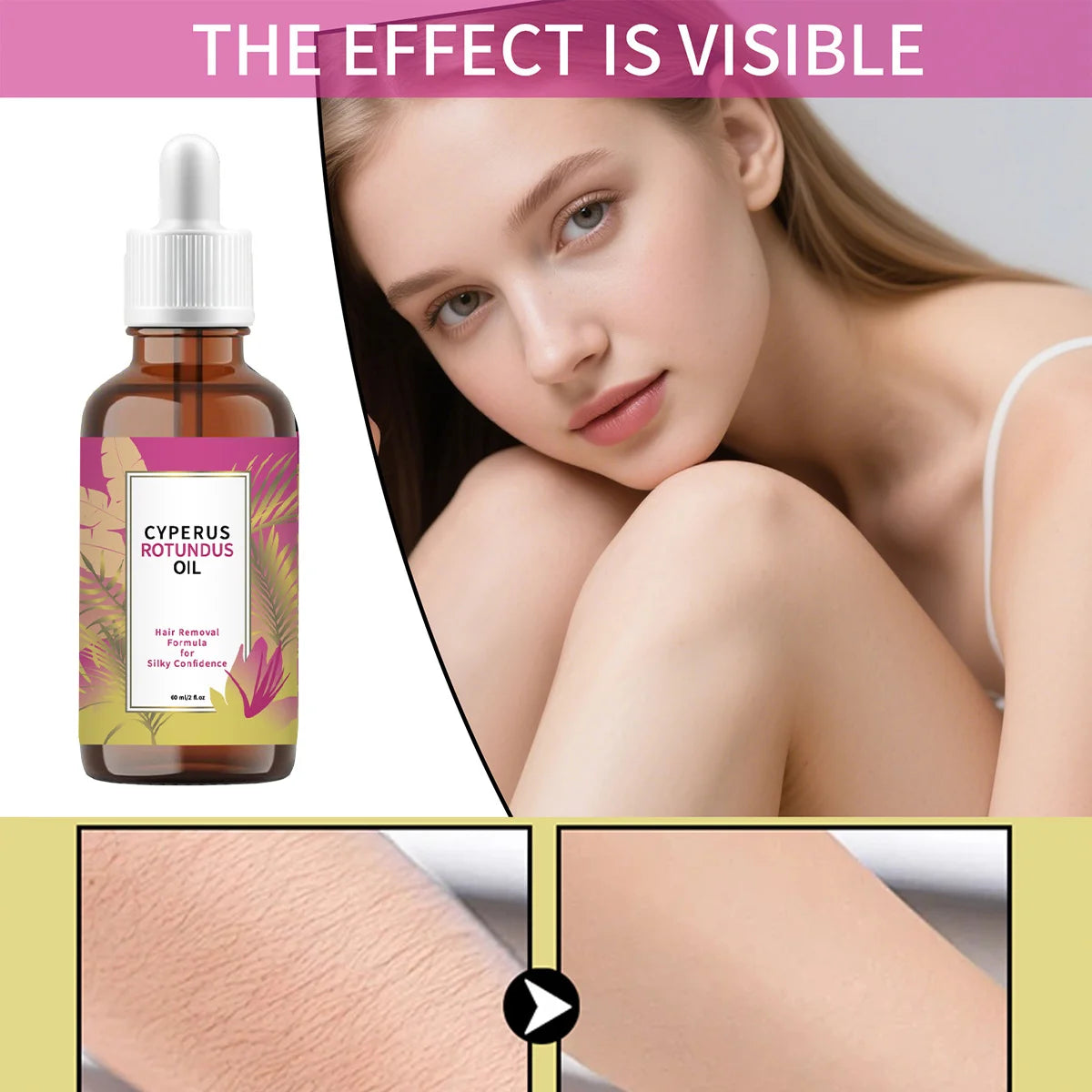 Cyperus Rotundus Moisturizing Depilatory Oil - Body Hair Remover, Growth Inhibitor, Reduce Ingrown Hair for Armpit Leg Arm