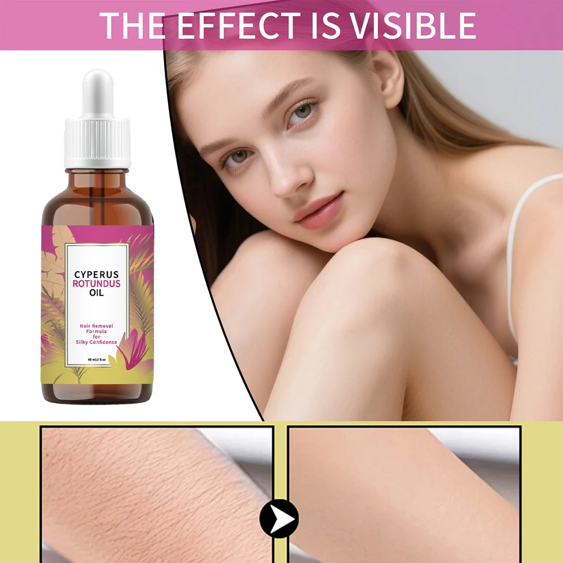 Cyperus Rotundus Moisturizing Depilatory Oil - Body Hair Remover, Growth Inhibitor, Reduce Ingrown Hair for Armpit Leg Arm