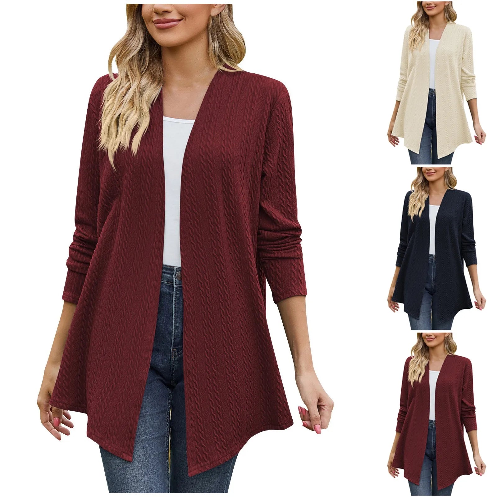 Women'S Fashion Solid Color Long Sleeve Loose Cardigan Jacket Elegant Womens Jackets Chamarra De Piel Mujer ﻿가을자켓 Chaqueta Mujer