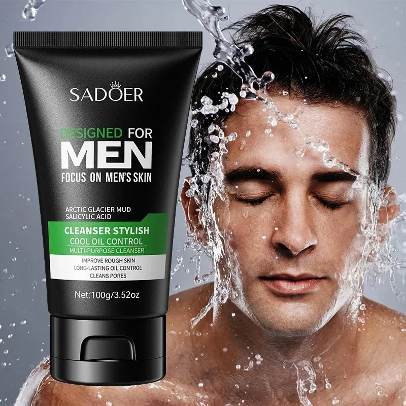 Deep Cleansing Men's Facial Cleanser, Oil Control, Moisturizing, Blackhead Removal, Lightening Dark Spots, Shrinking Pores, Removing Acne Marks, and Fine Facial Cleansing Milk 100g Halalzen