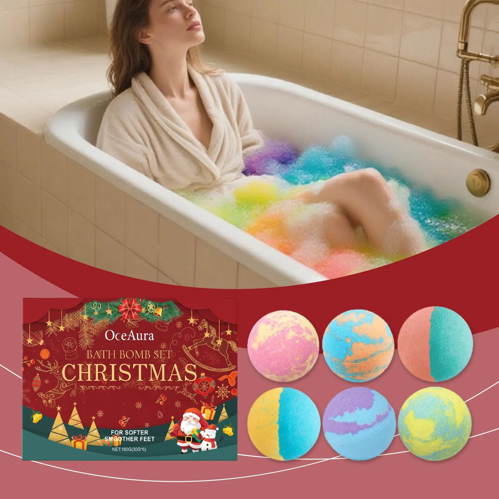 Christmas Colored Fizzy Long-Lasting Scent Bath Bomb Gift Set Gentle Cleansing and Exfoliating Handmade Moisturize Bath Bomb Halalzen