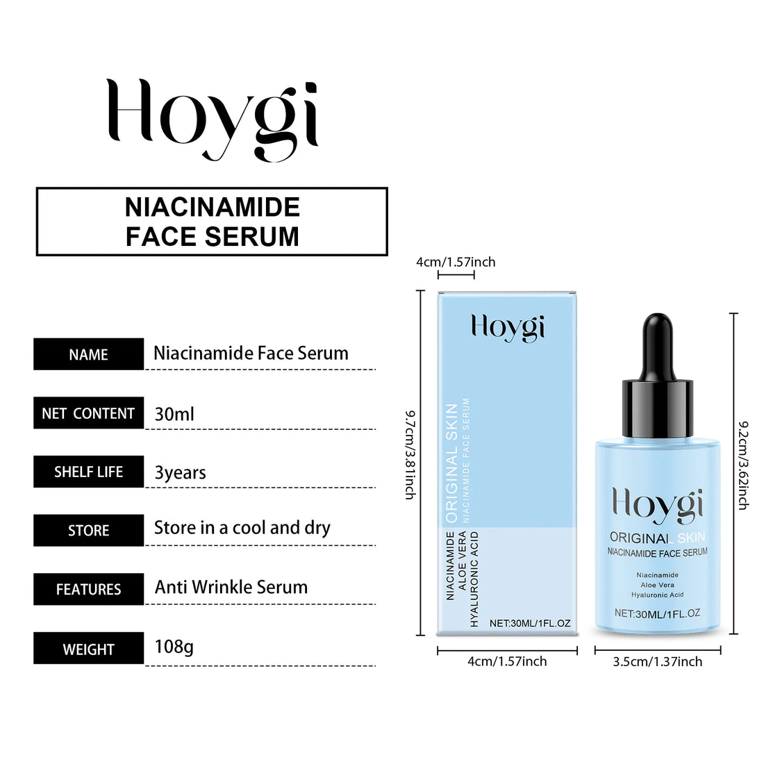 Ship From US Niacinamide Face Serum 30ml Anti Wrinkle Serum Aloe Vera Hydrating Brightening Skin Care For Women Sensitive Skin Dropper Bottle