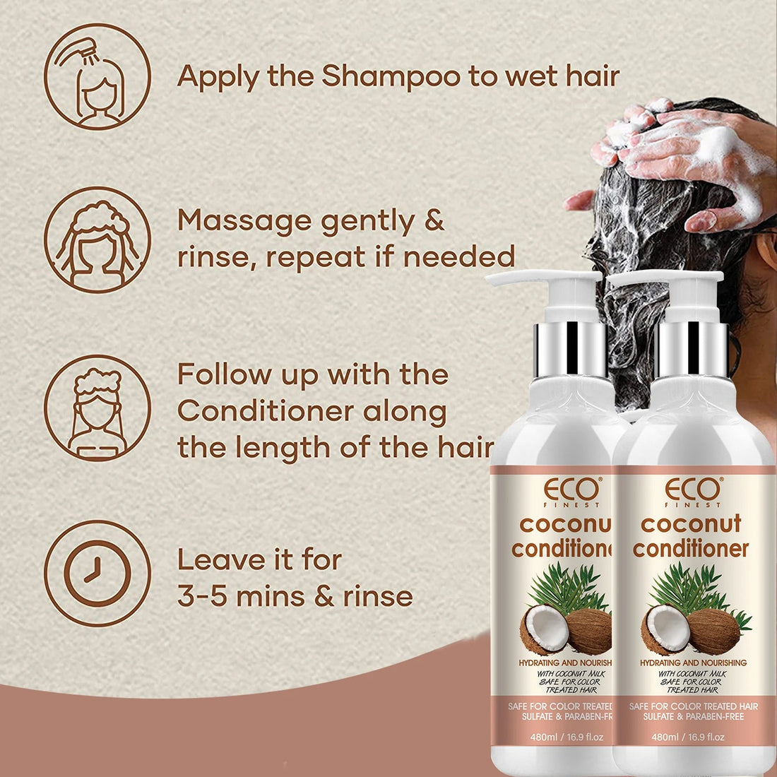 72H Shine Extra Volume Coconut Shampoo & Conditioner Set for Thin Hair 500ml Silicone-Free Formula to Enhance Hair Fullness Halalzen