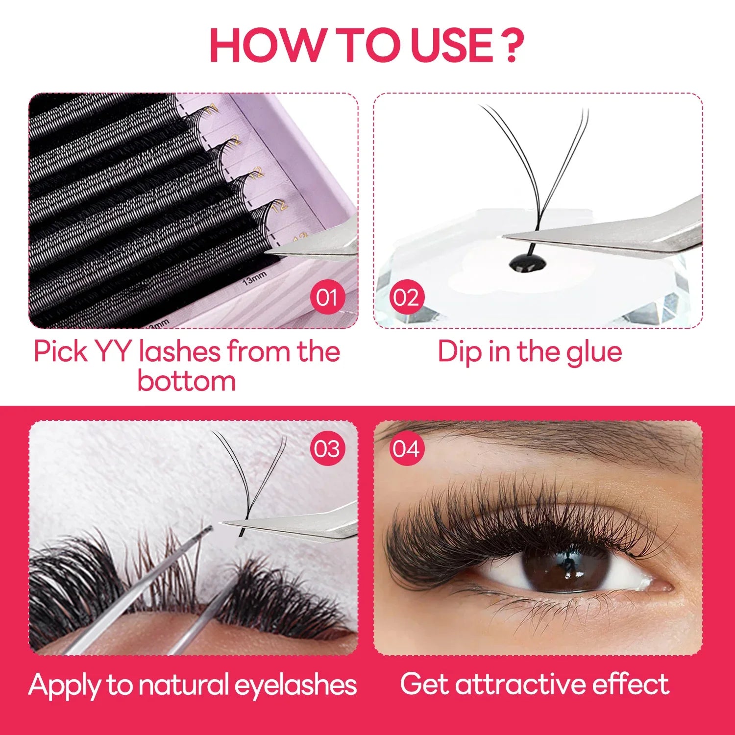 ARISON Plus 2 in 1 YY/3D/4D/5D W Lashes Magnetic Carton Premade Volume Fans Eyelashes Extension YY W-shape Eye Lashes For Whole