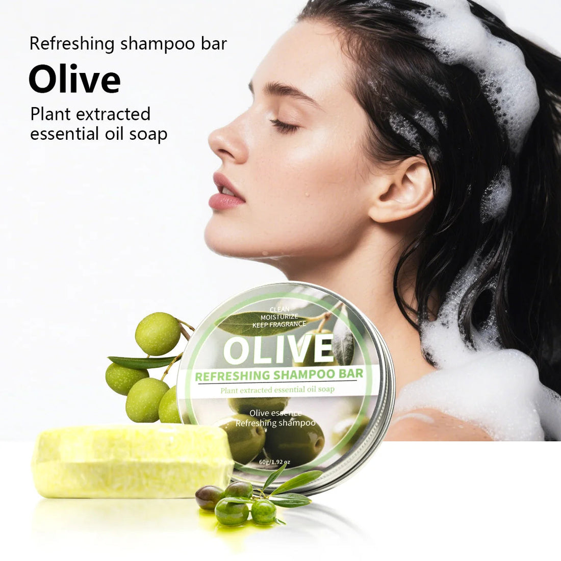 Olive Shampoo Bar, Olive Extract Essence Black and Soft Shampoo, Deep Cleaning Hand Soap, Olive Oil Soap Halalzen