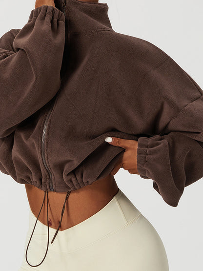 Ladies Cozy Fleece Coat Stylish Full Sleeve High Neck Zipper Closure Coat Autumn Winter Outerwear Trendy Warm Jacket