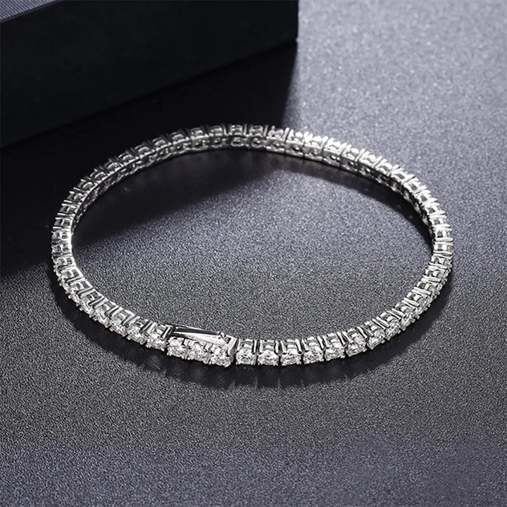 Pulsera de tenis de moissanita de 2 mm, 2,5 mm, 3 mm, 4 mm, 5 mm para mujeres y hombres, 100 % plata de ley S925, cierre oculto de resorte, pulsera chapada en oro de 18 quilates