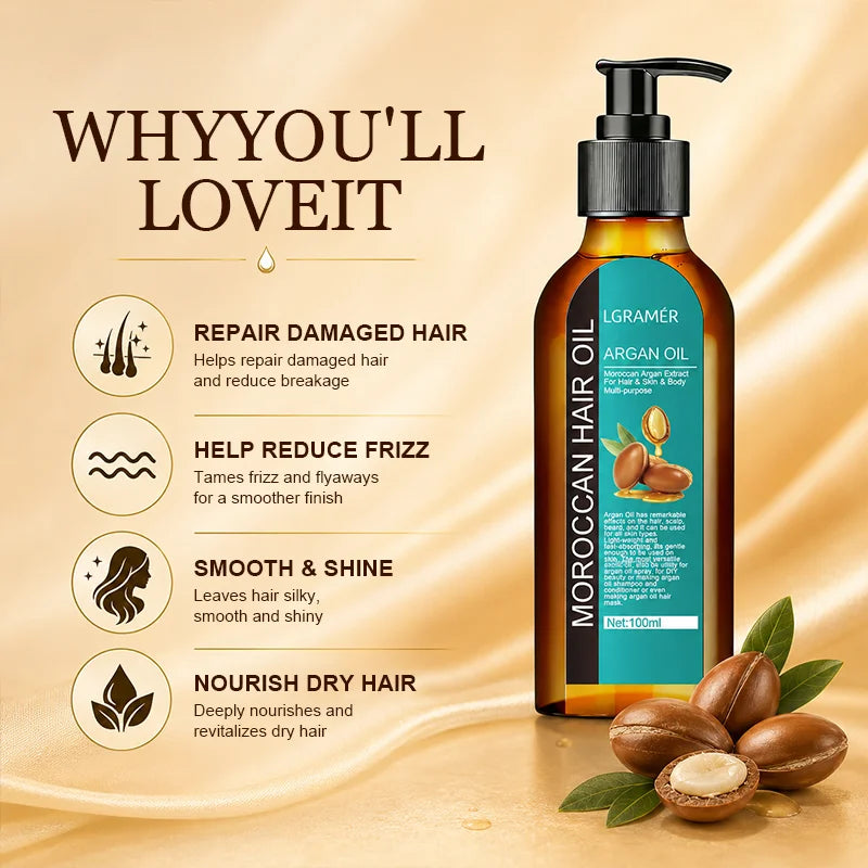 Moroccan Hair Care Oil Healthier Scalp Strengthen Improve Split Smooth Hair Repair Oil for Dry Damaged Hair Men and Women 100ml