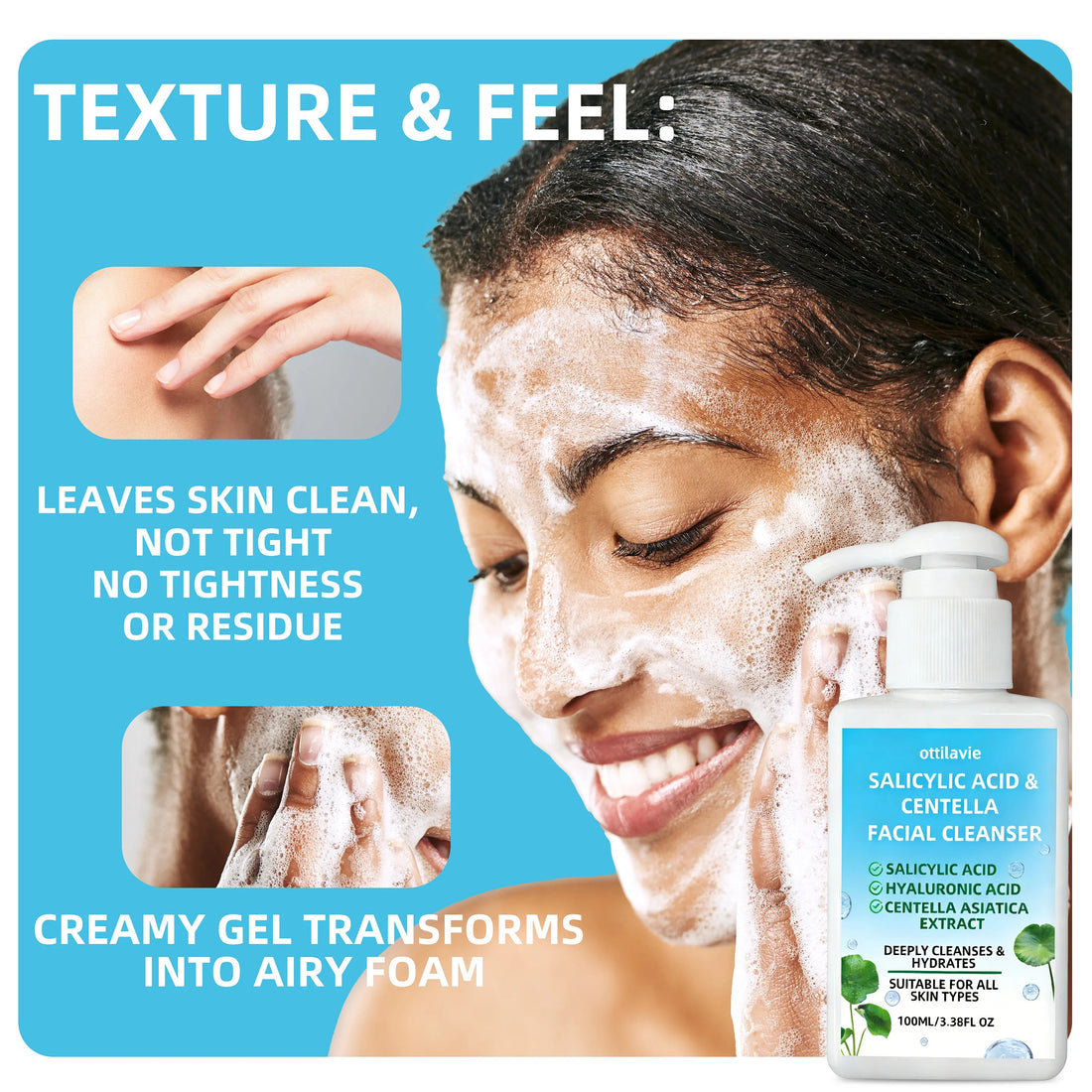 Ottilavie Salicylic Acid & Centella Face Wash: Gentle Exfoliating Cleanser for Deep Pore Care & Hydration, Daily Use, 100ml Halalzen