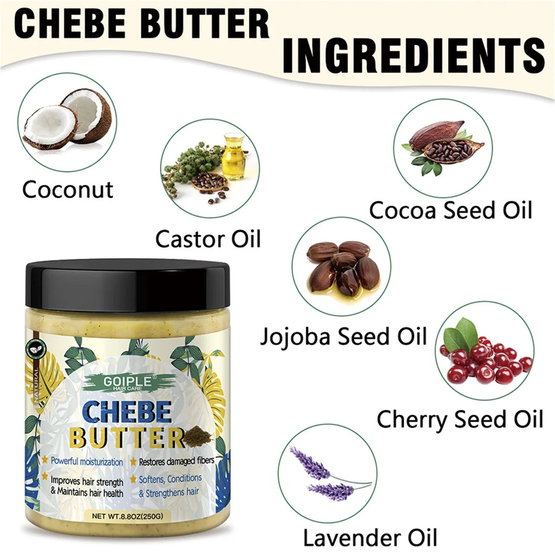 GOIPLE 250g CHEBE Butter for Men & Women Dry, Damaged,Frizzy Hair Moisturizing & Nourishing Cream,Natural Chebe Hair Growth Mask