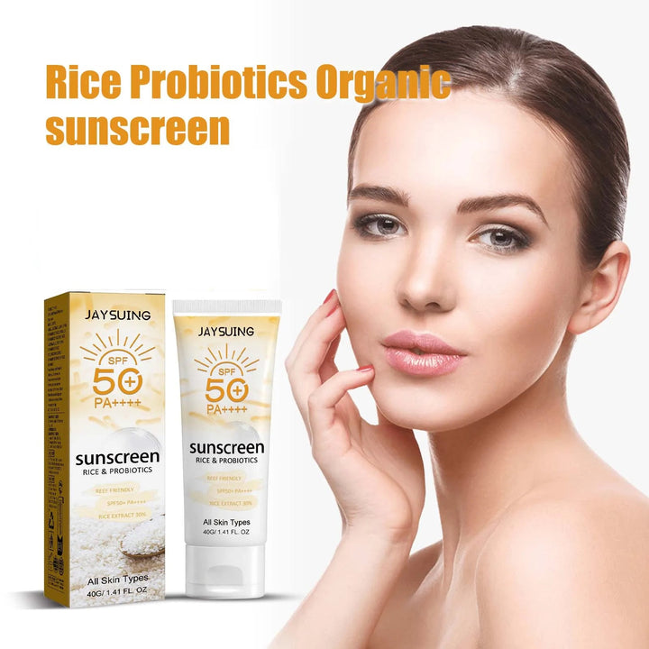 Probiotic Organic Rice Sunscreen Prevent Tanning Reduce Risk Sunburn Waterproof Broad Spectrum Protection UV Resistant Lotion Halalzen