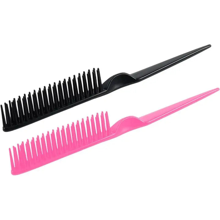 3 Row Hair Comb for Natural Detangling Hair Styling Brush Nylon Bristle Unbraider Teasing Comb Rat Tail for Women Men Black PD