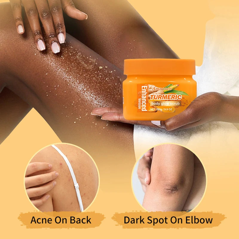 Amococo 2Pcs Turmeric Body Scrub Exfoliating Dead Skin Remover 280g Deep Cleansing Nourishing Smooth Skin