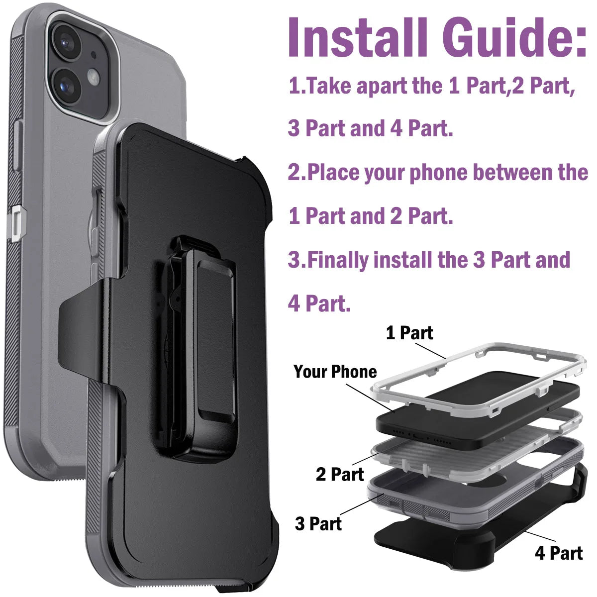 For iPhone 11/11 Pro/11 Pro Max Shockproof Phone Case Rugged Hybrid Heavy Duty Soft Protective Cover With Belt Clip