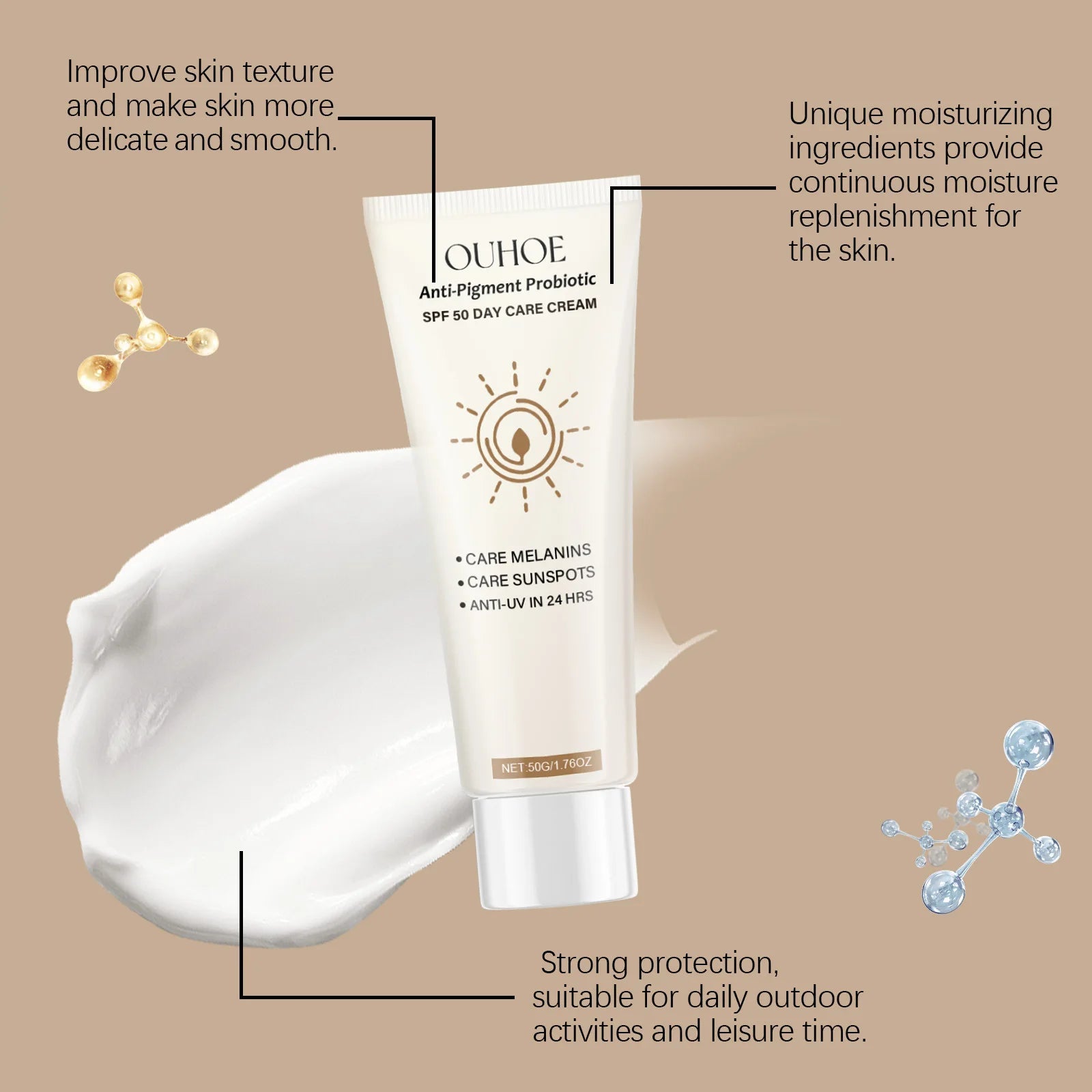 SPF50 Sunscreen Defensing Ultraviolet Reducing Pigmentation Even Tone Waterproof Whitening Anti Sunburn Facial Protective Cream Halalzen