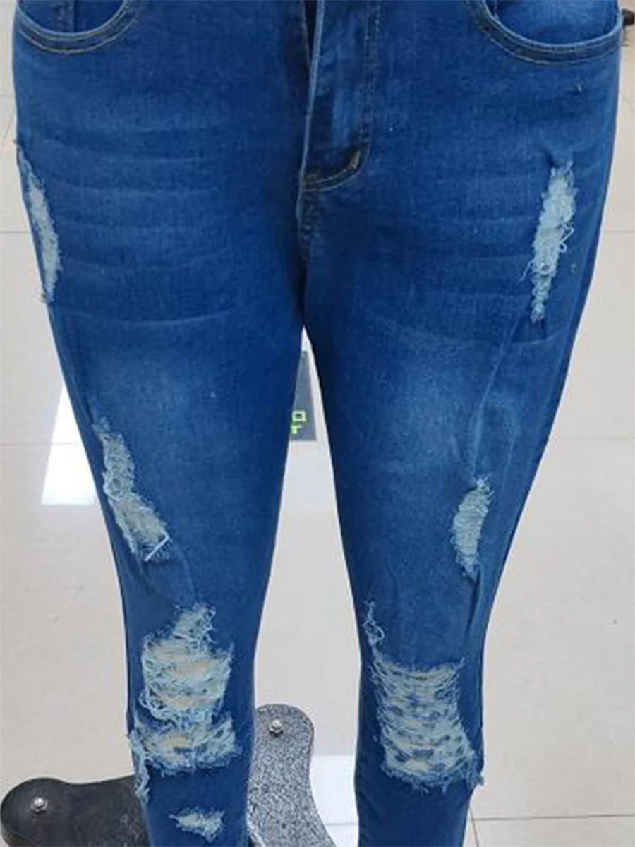 Ladies High Waist Skinny Jeans Stretch Ripped Denim Pants Distressed Cropped Trousers Casual Streetwear Fashion