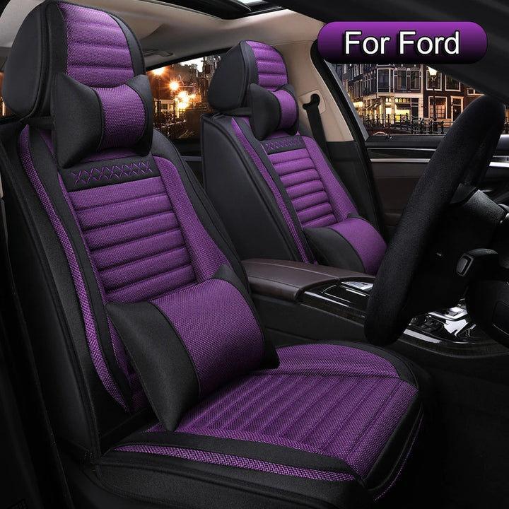 Car Seat Covers Full Set Linen, Fit For Ford Escape, Edge, Focus, Fusion, Mustang Mach-E, Maverick, EcoSport, Taurus