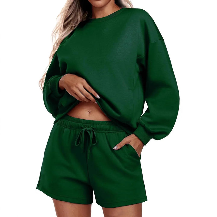 Women's 2-Piece Set Sportswear Casual Long Sleeve Hoodie And Shorts Outfit Polyester Fiber Made in China Trending 2025 Cross-Bor