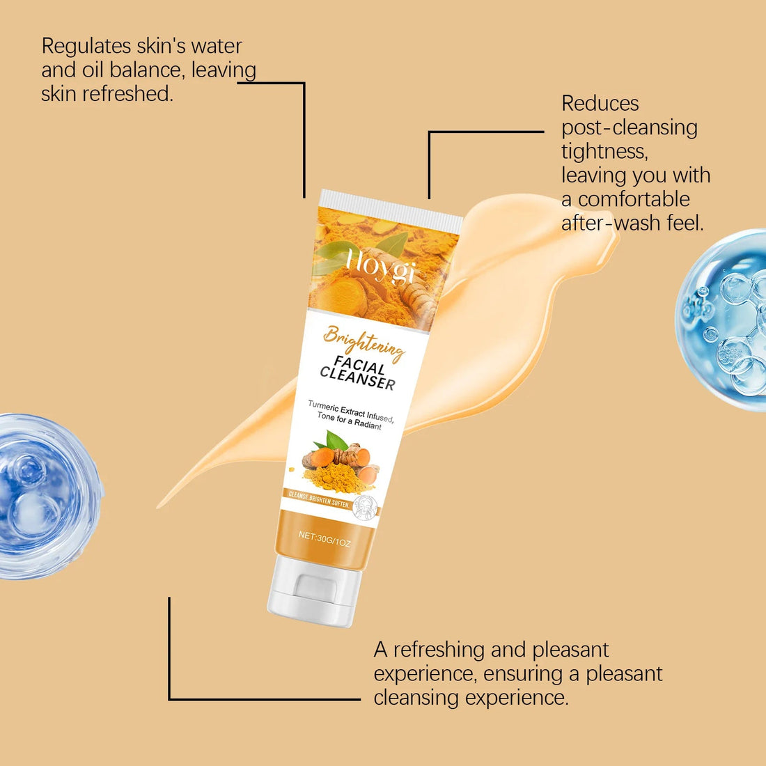Turmeric Cleanser Moisturize Facial Brightening Skin Tone Daily Face Wash Foam Skincare Deep Clean Blackhead Removal Oil Control Halalzen