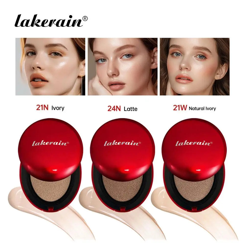 LAKERAIN 12 Color Air Cushion Foundation Red Shell Design Natural Coverage Formula Lightweight Breathable Makeup Base