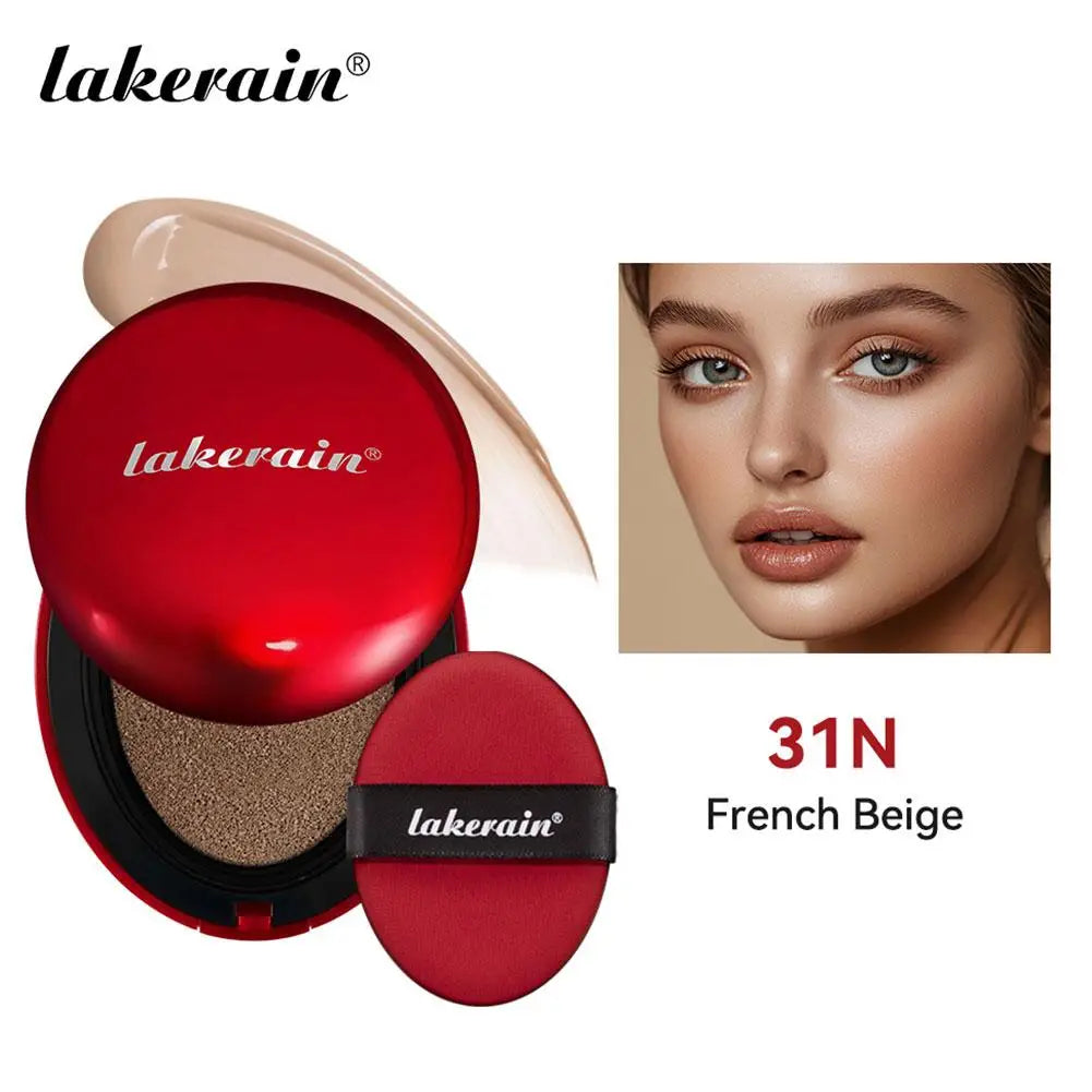 LAKERAIN 12 Color Air Cushion Foundation Red Shell Design Natural Coverage Formula Lightweight Breathable Makeup Base